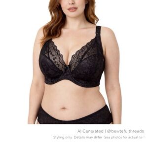 Elomi Lucie Romantic Black Lace Full Bust Underwire Bra 38M (UK 38J) Support